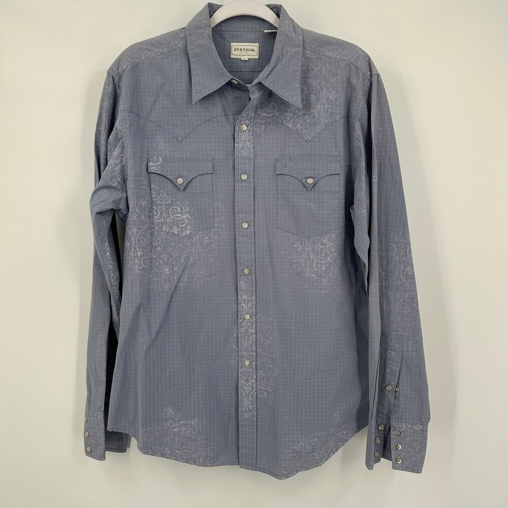 Stetson Men Western Pearl Snap Long Sleeve Shirt Size L Paisley Cowboy Americana